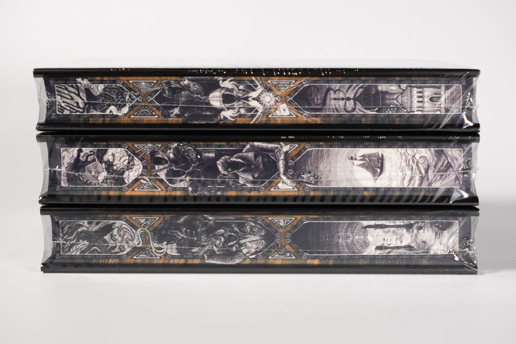 Custom illustrated page edges across the LitJoy Shadow and Bone Annotated Special Edition trilogy
