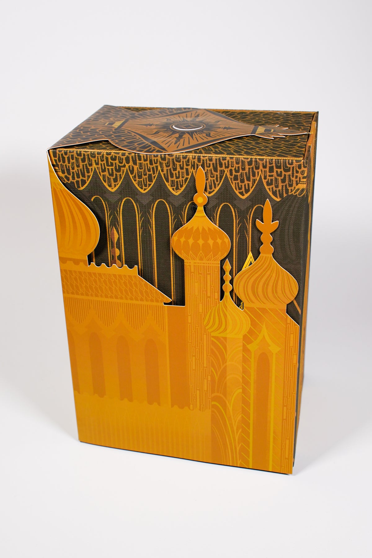 Side angle of the LitJoy Shadow and Bone custom Little Palace slipcase