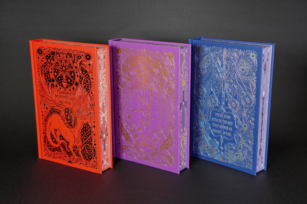 Nytefall trilogy coordinated red purple and blue casebound hardcovers