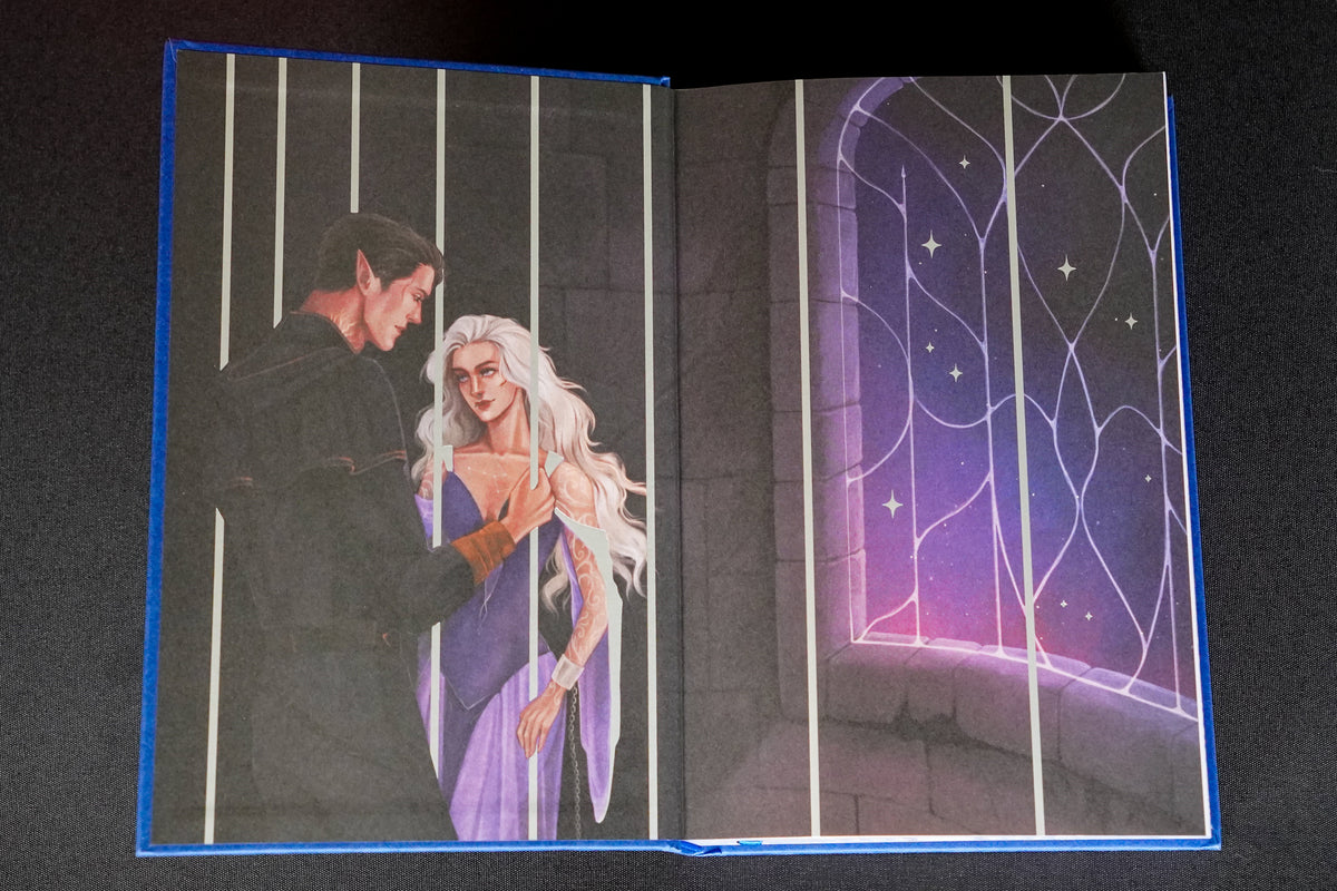 Nytefall OwlCrate edition illustrated endpapers with two characters