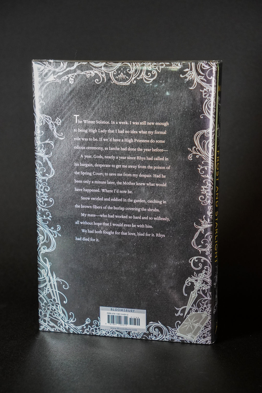 A Court of Frost and Starlight original-cover first-edition hardcover back cover