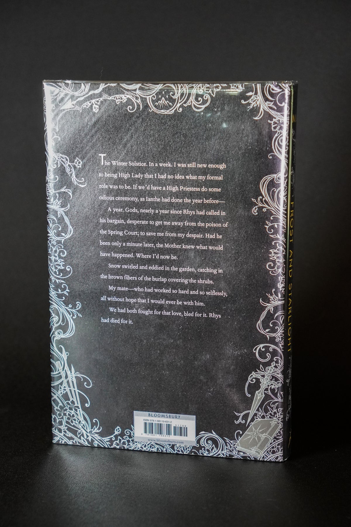 A Court of Frost and Starlight original-cover first-edition hardcover back cover
