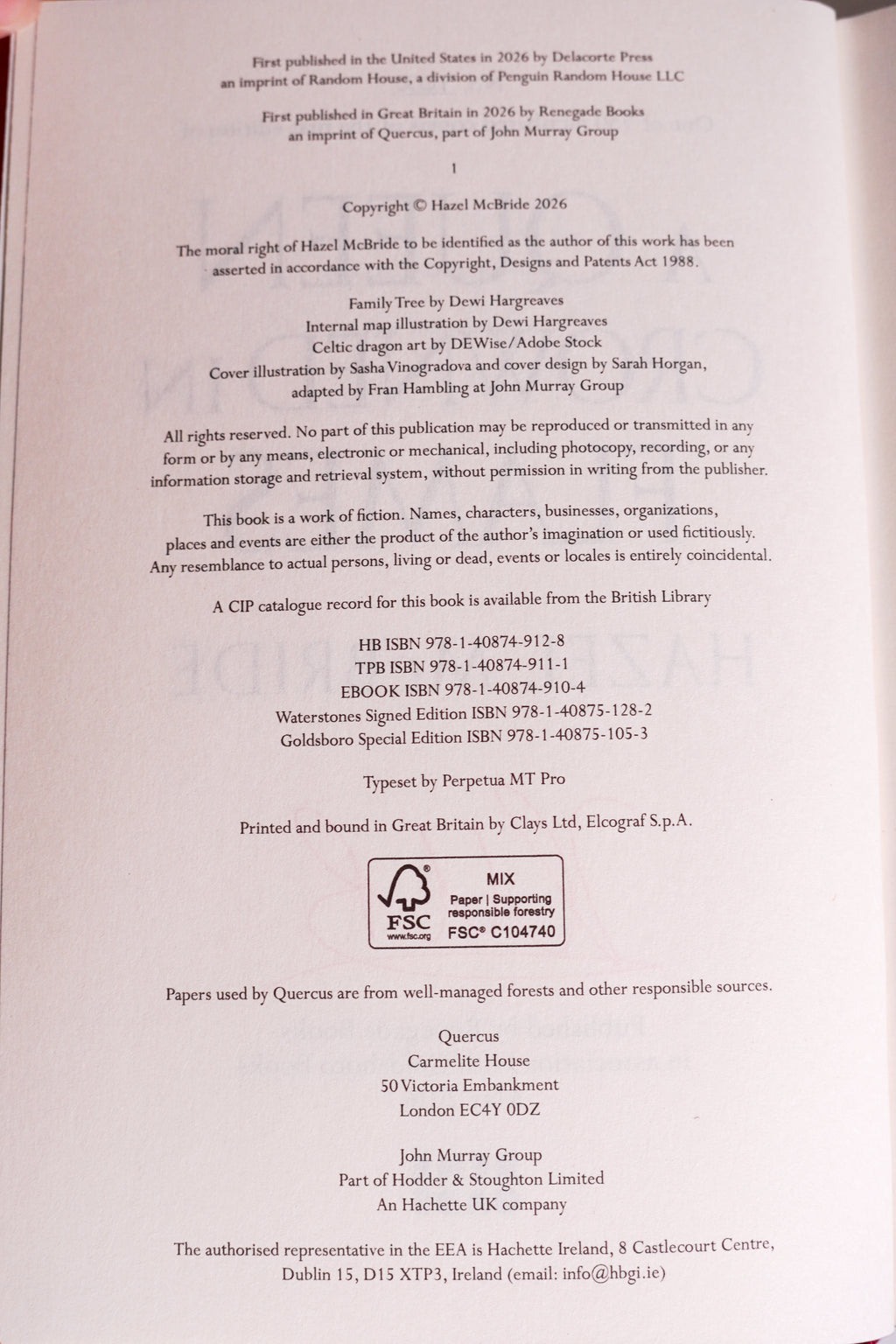 A Queen Crowned in Flames copyright and first-printing page