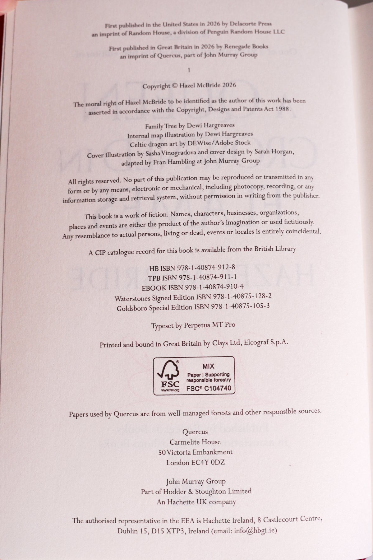A Queen Crowned in Flames copyright and first-printing page