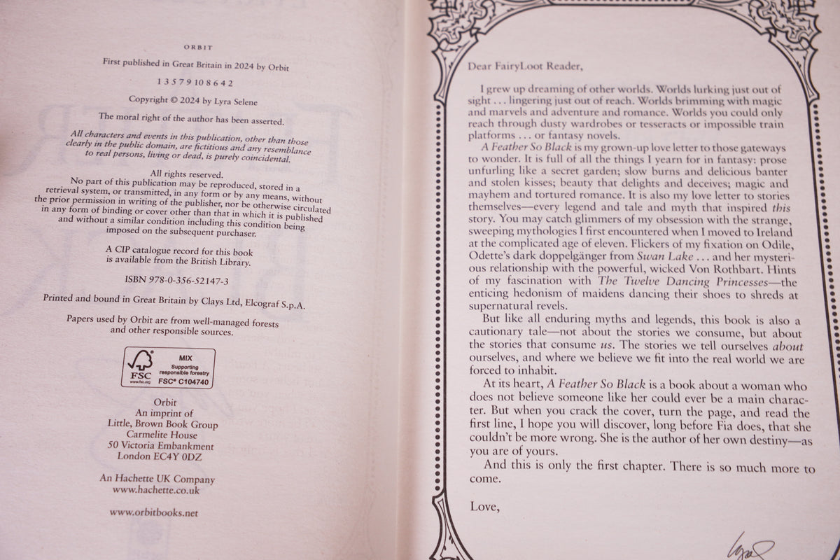 Copyright page and FairyLoot author letter