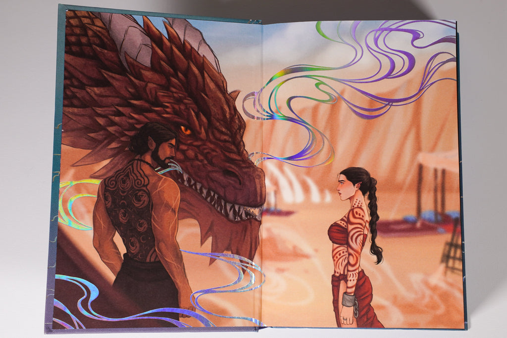 When the Moon Hatched FairyLoot illustrated endpapers with dragon