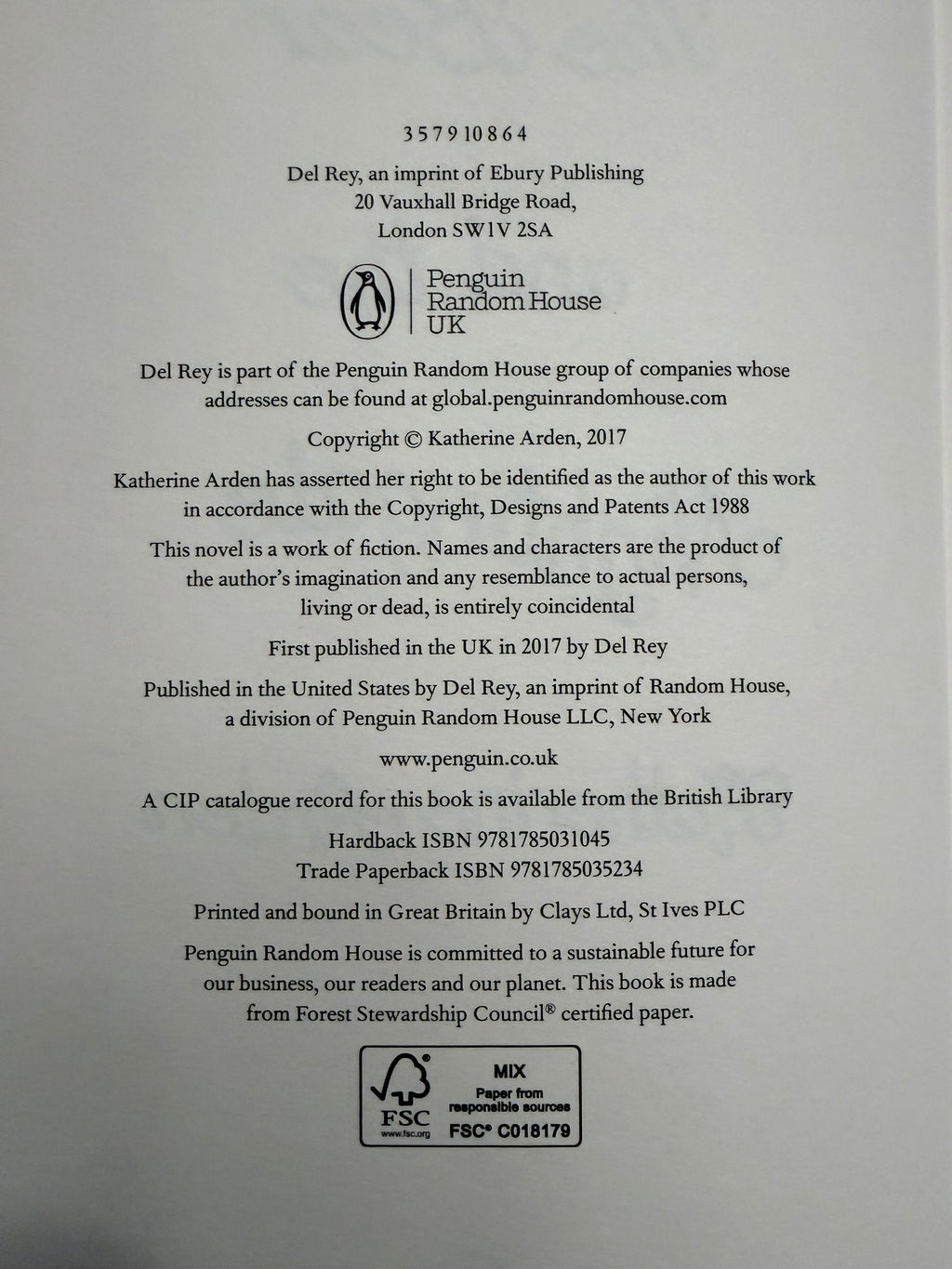 The Bear and the Nightingale UK hardcover copyright and ISBN page