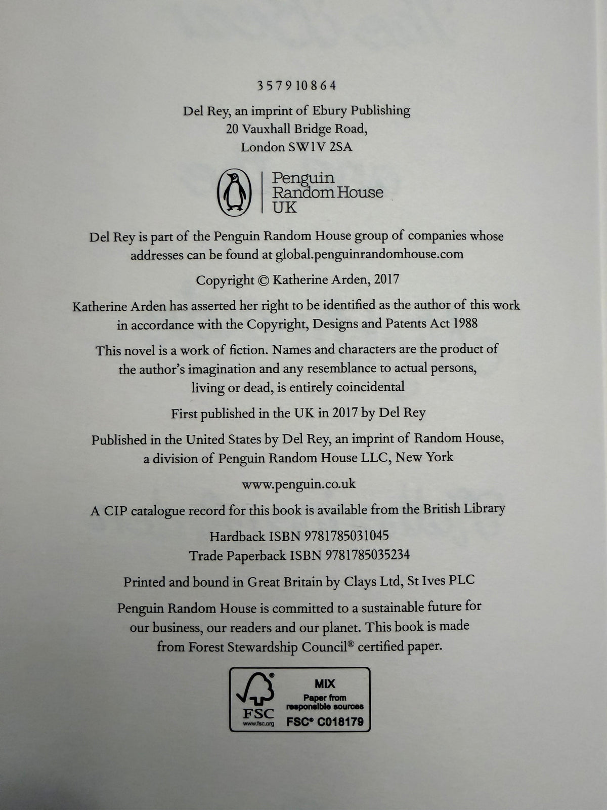 The Bear and the Nightingale UK hardcover copyright and ISBN page
