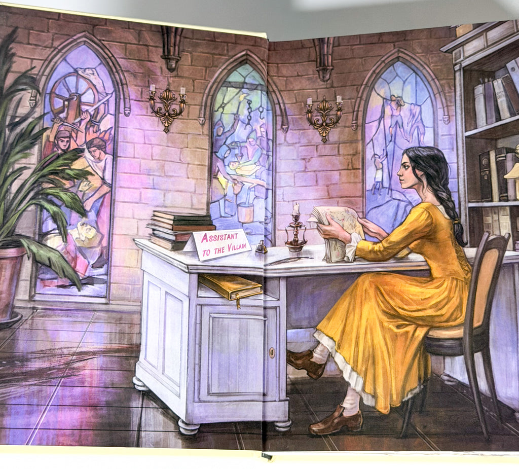 Assistant to the Villain Bookish Box Luxe Edition character-illustrated endpapers