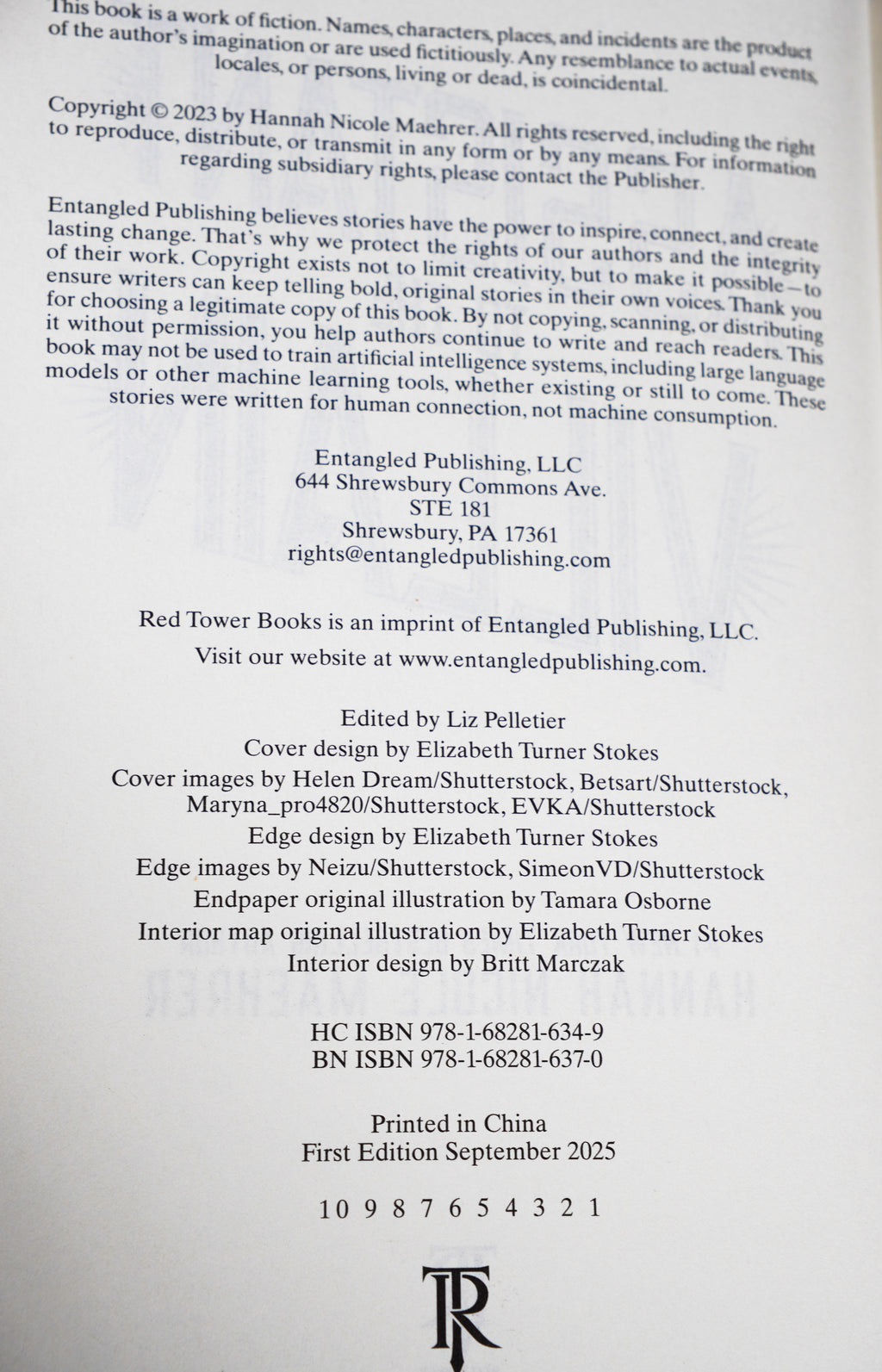 Assistant to the Villain Clothbound Edition copyright page with hardcover and B&N ISBNs and first-edition number line
