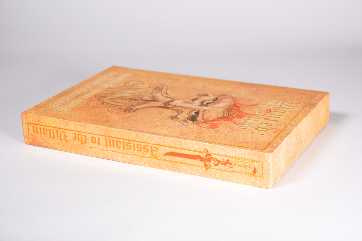 Top and side artwork on the Assistant to the Villain Bookish Box Luxe slipcase