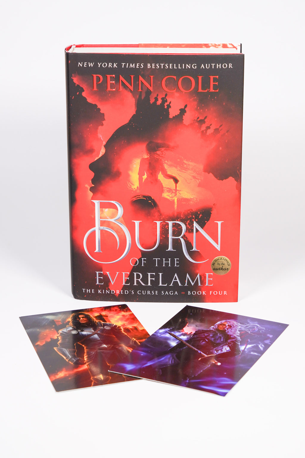 Burn of the Everflame hand-signed hardcover with two double-sided character cards