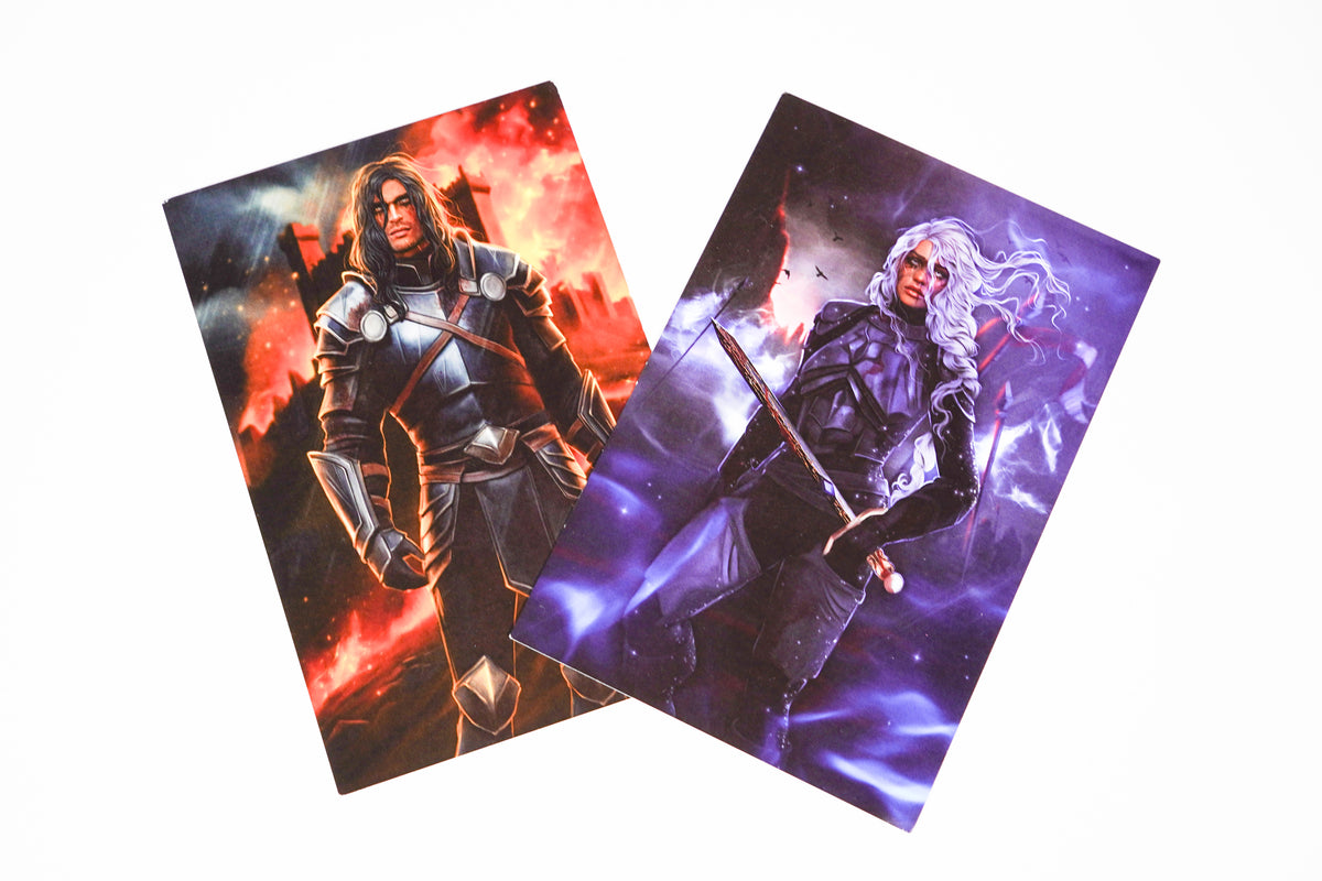 First sides of the two Burn of the Everflame character art cards