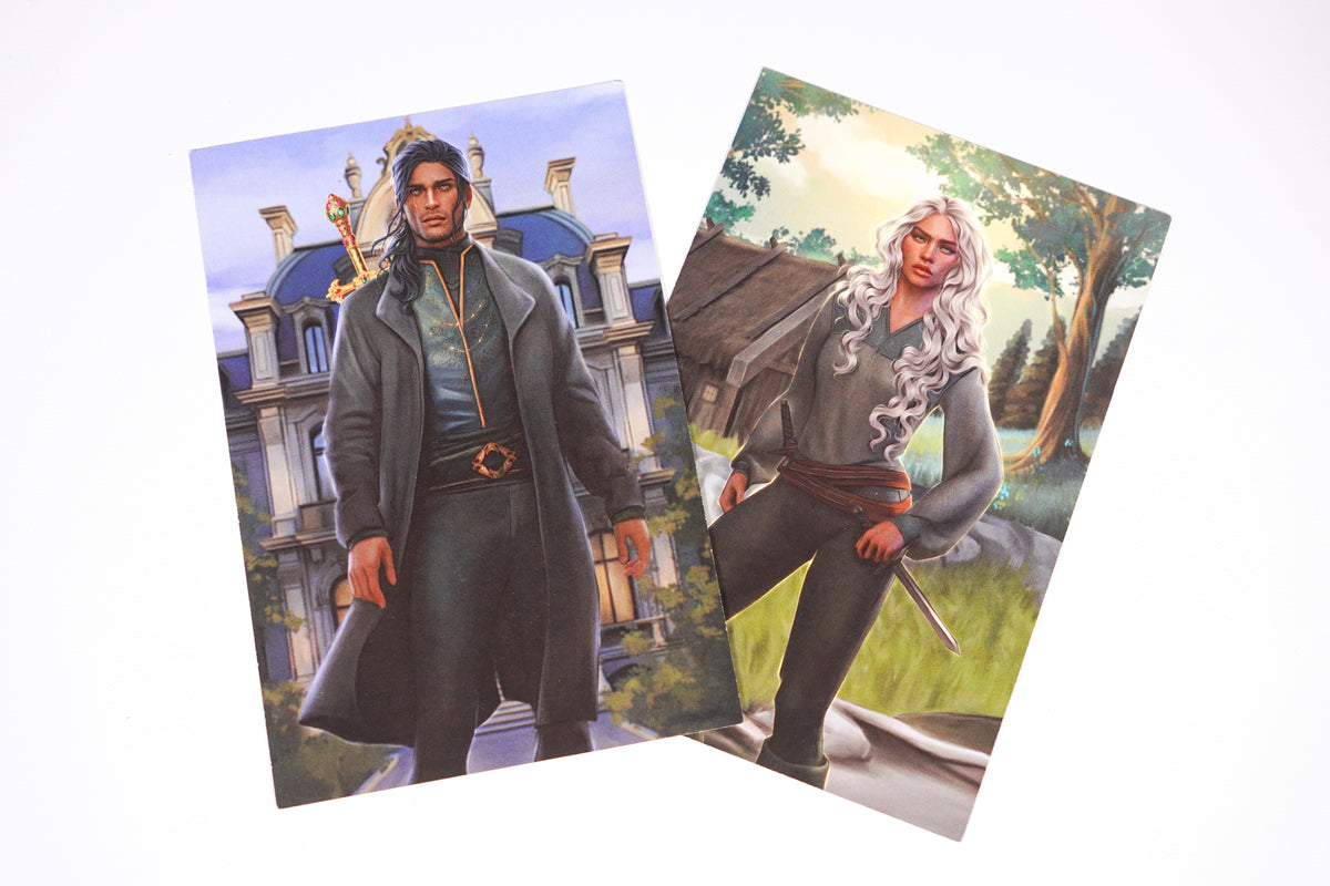 Reverse sides of the two Burn of the Everflame character art cards
