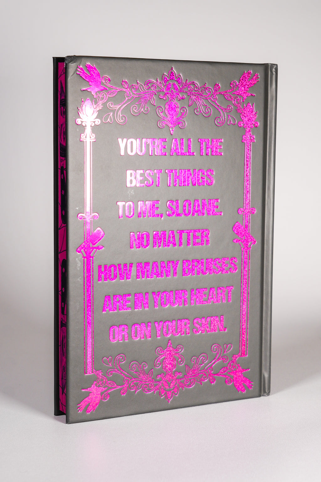 Pink foiled hardcase back on Butcher and Blackbird Bookish Box Luxe edition