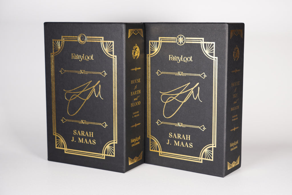 Rear and angled view of both FairyLoot Crescent City slipcases