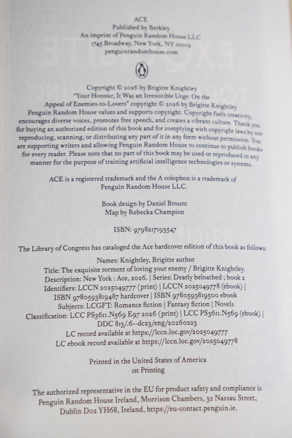 The Exquisite Torment of Loving Your Enemy copyright and first-printing page