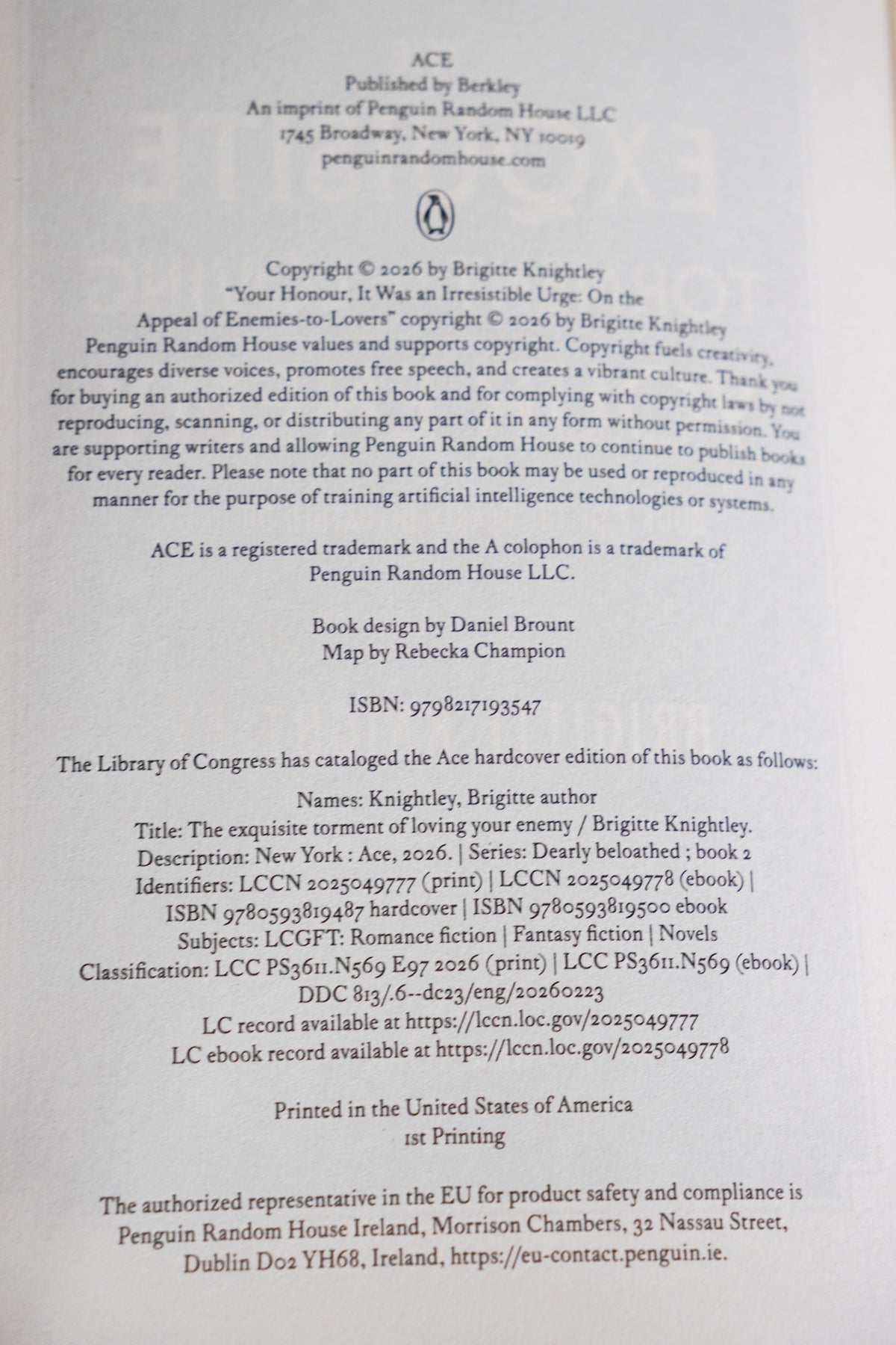 The Exquisite Torment of Loving Your Enemy copyright and first-printing page