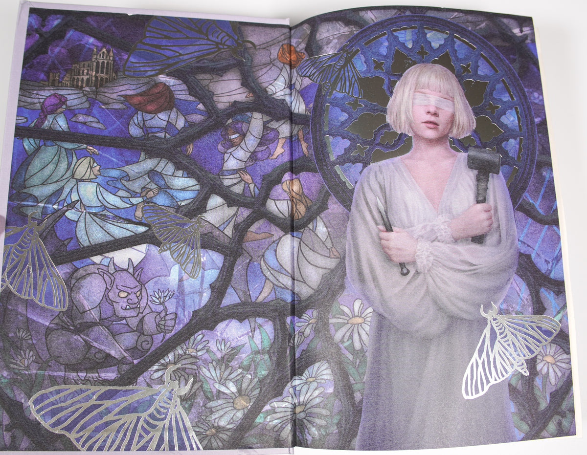 The Knight and the Moth FairyLoot illustrated endpapers with a blindfolded woman