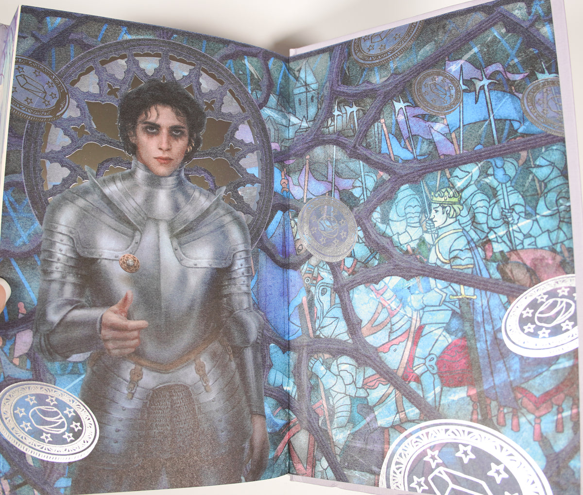 The Knight and the Moth FairyLoot illustrated endpapers with an armored man
