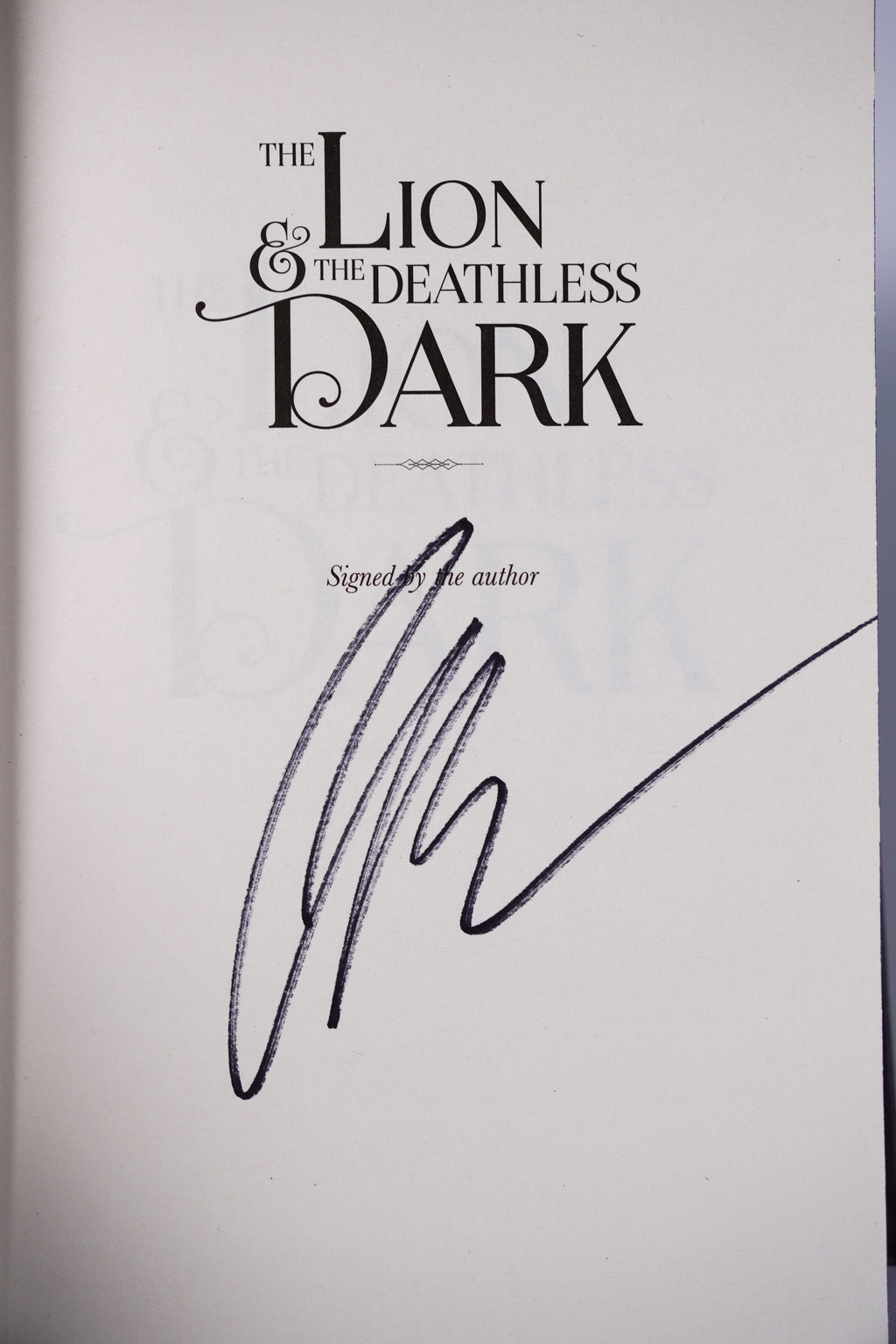 The Lion and the Deathless Dark hand-signed author page