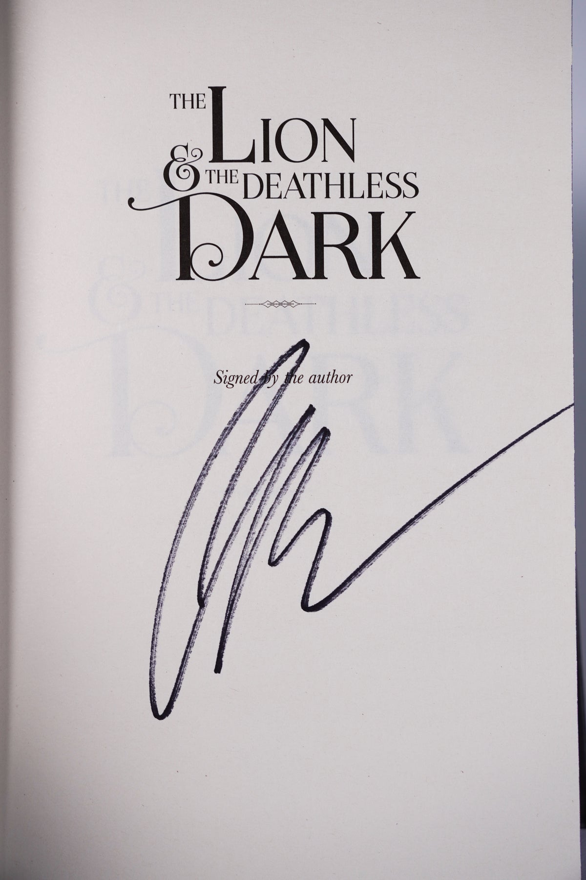 The Lion and the Deathless Dark hand-signed author page