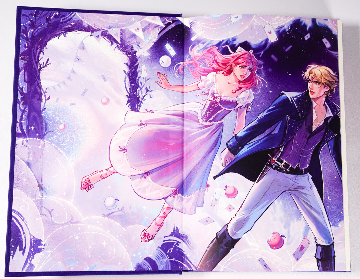 Illustrated endpapers in The Mirror of Infinite Endings Waterstones Exclusive Edition