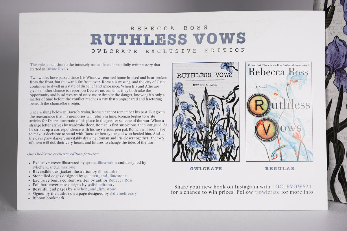 Front of the original OwlCrate Ruthless Vows information card