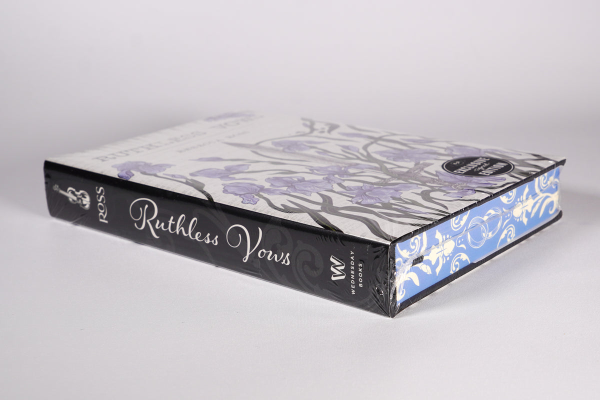 Spine and stenciled edges of the sealed Ruthless Vows OwlCrate edition