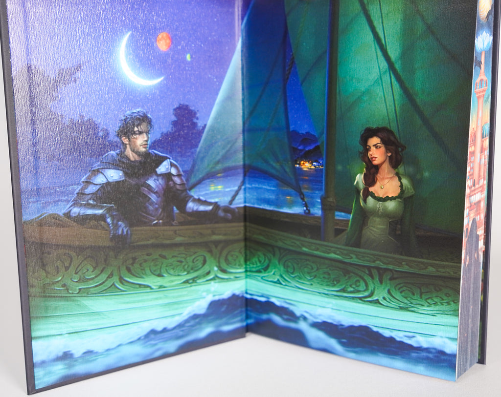 Night-scene custom endpapers in This Kingdom Will Not Kill Me