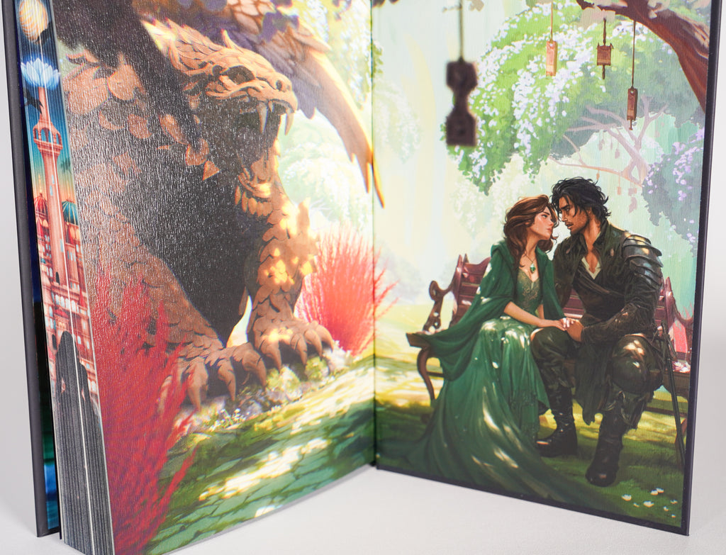 Dragon and garden custom endpapers in This Kingdom Will Not Kill Me