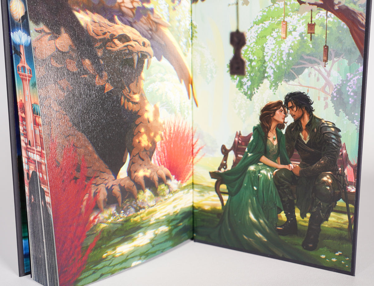Dragon and garden custom endpapers in This Kingdom Will Not Kill Me