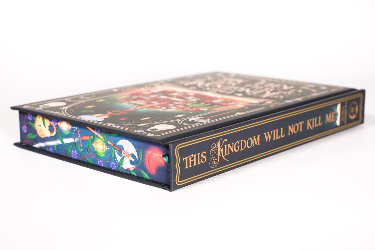 Foiled spine and printed page-edge detail on This Kingdom Will Not Kill Me