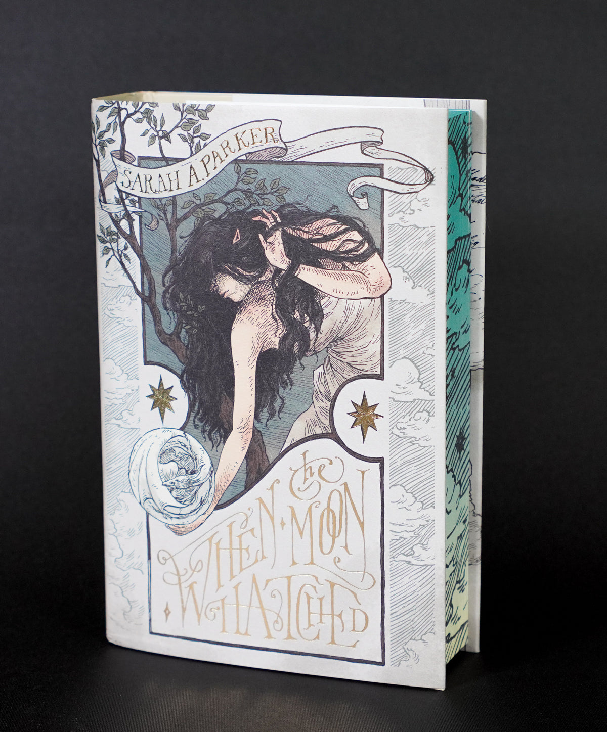 When the Moon Hatched UK Deluxe Collector’s Edition, pale illustrated dust jacket and sprayed page edge against a dark background